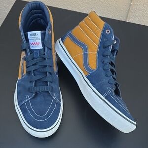 Vans Men's Navy and Mustard High-Top Sneakers